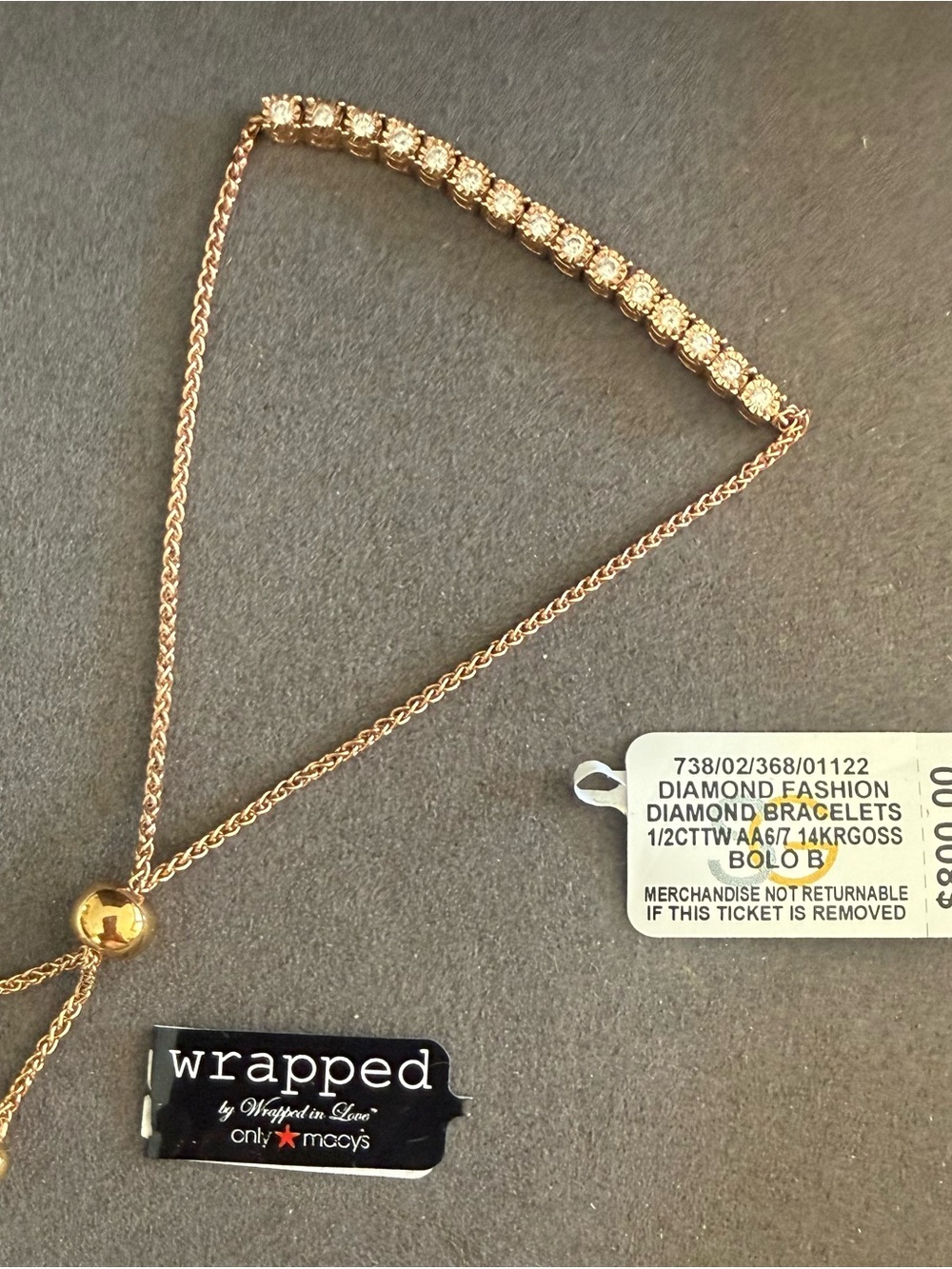 Macy’s Wrapped
Diamond Bolo Bracelet (1/2 ct. t.w.) 14k Rose Gold-